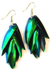 Emerald Beetle-Wing Dangle Earrings